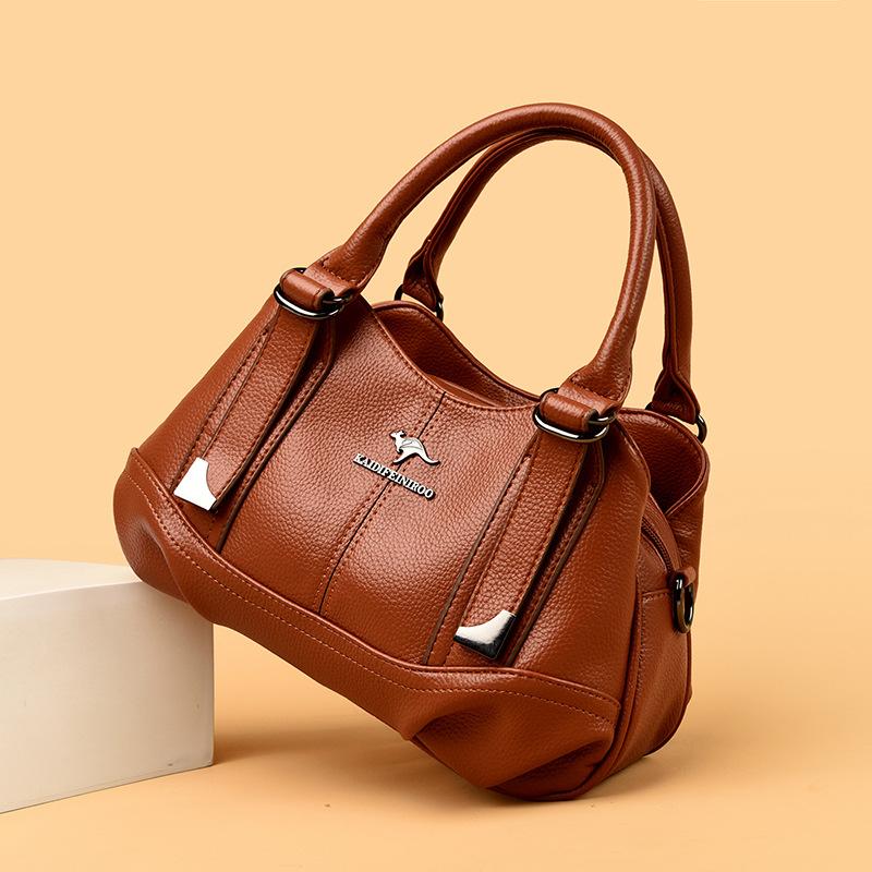 Fashion Three-layer Pocket Handbag, Trendy Leather Texture, Middle-aged Woman's Single-shoulder Bag