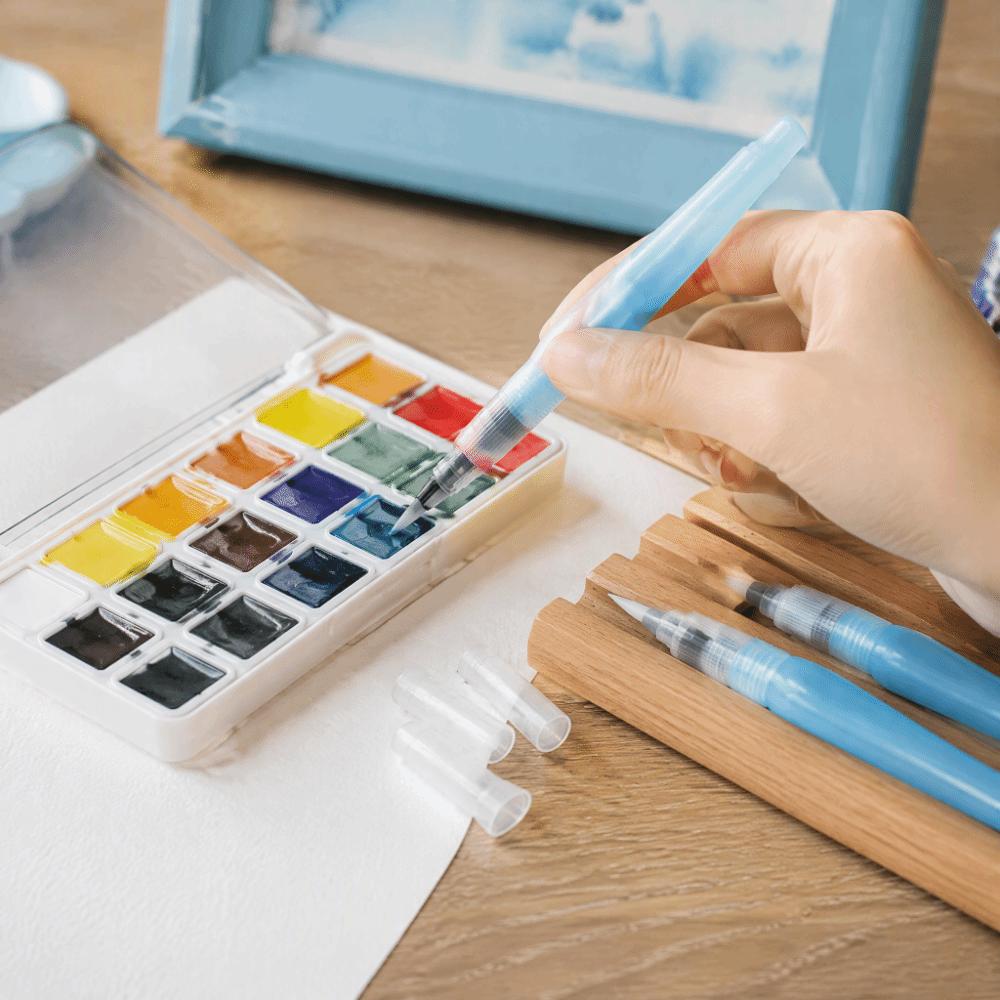 3 PCS Refillable Watercolor Painting Brush Blue Calligraphy Ink Pen Watercolor Creation