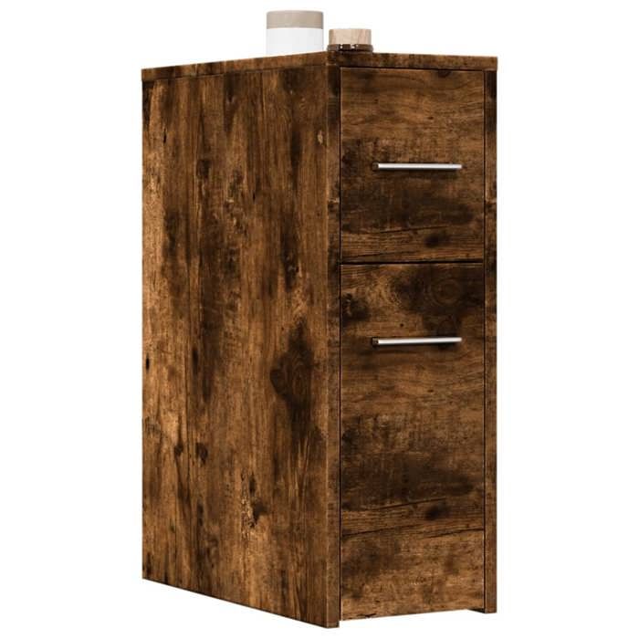VidaXL Narrow Bathroom Cabinet with Castors Smoked Oak, Tall Bathroom Cabinet, Bathroom Storage 855281