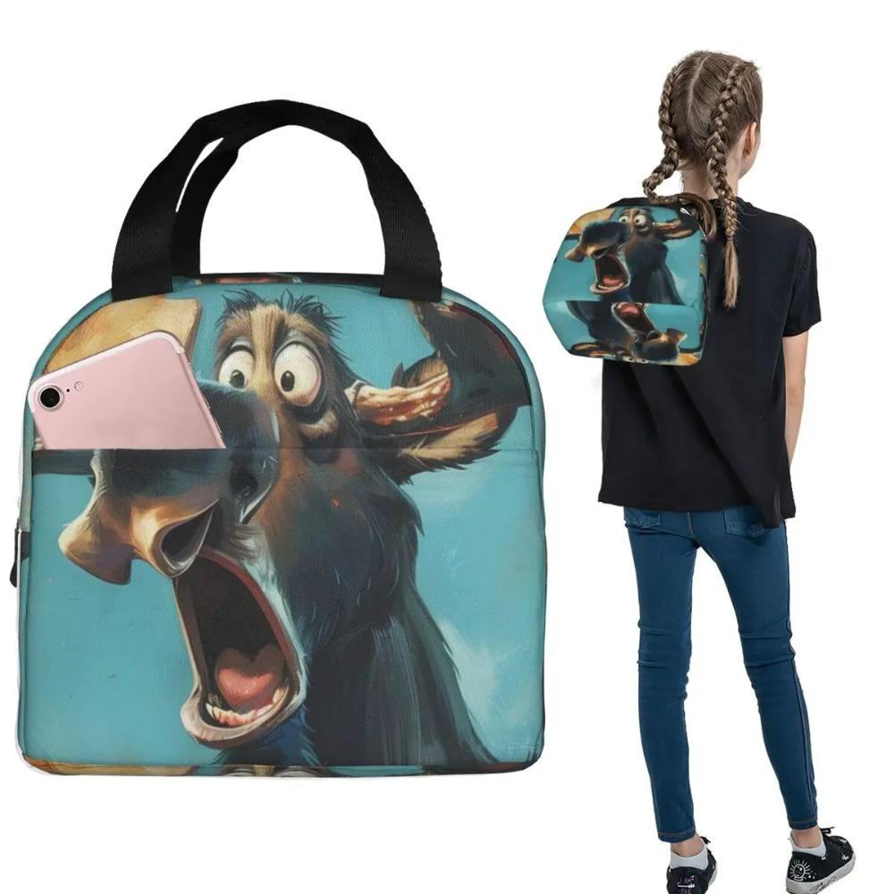 Cartoon Moose Oil Painting Insulated Lunch Bag for Women Children Portable Food Boxes Thermal Lunch Box Tote