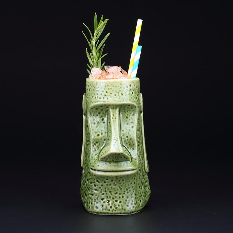 Tazza da cocktail in ceramica con totem indiano Idolo TIKI, retrò, Hawaii, bar, statua in pietra, contenitore per frullati e vino da spiaggia
