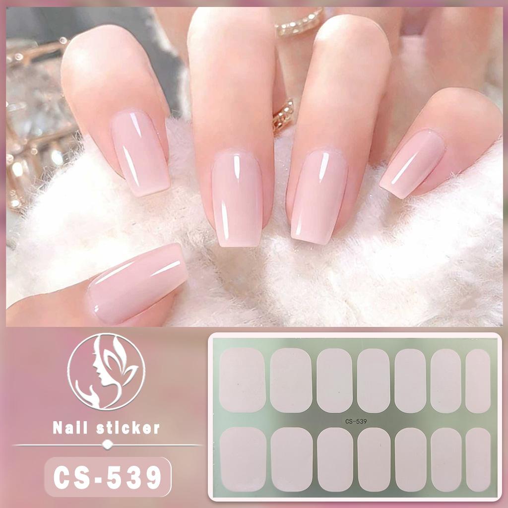CS Waterproof No-Cure Gel Nail Wraps, Full Cover Korean Style Sparkling Solid Color Nail Stickers, Nail Patch Films