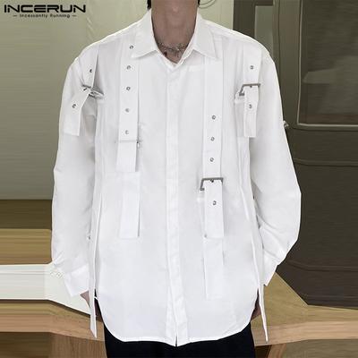 Nadrozmerné pánske košele s golierom, dlhým rukávom a gombíkmi, topy s patchworkom zo stúh