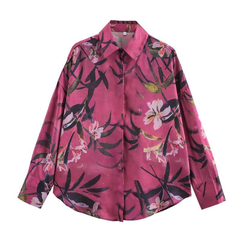 Zab Autumn New Women's Clothing Fashion Style French Design Fashion Silk Satin Texture Print Shirt 9217281