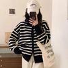 Stand-up Collar Design Striped Contrasting Zipper Long-sleeved Knitted Cardigan Women's Autumn and Winter Loose Lazy Wind Sweater Jacket Tide