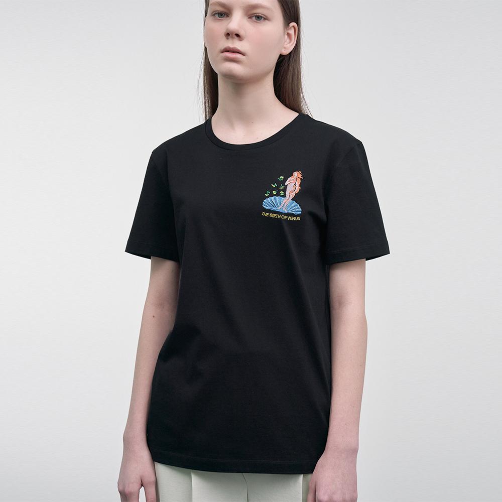 Hiloin One-Neck T-Shirt (The Birth Of Venus)-Black