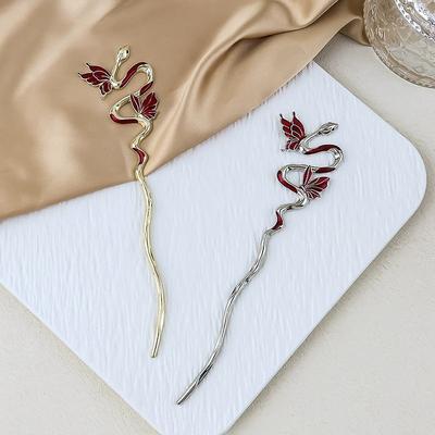 Serpentine Zircon Hair Stick Spirit Snake Butterfly Chinese Style New Simple Coiled Hair Alloy Hairpins Headpieces Women Jewelry