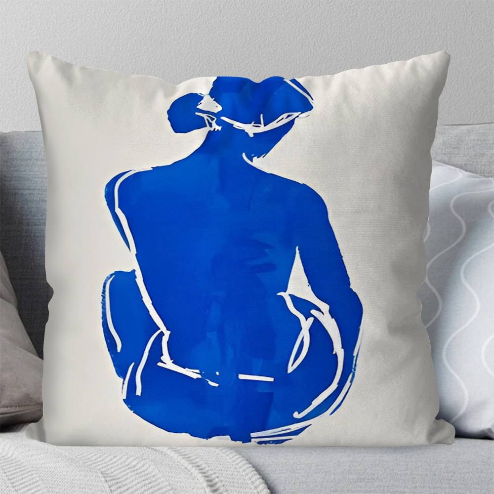 Blue Girl Body Lines Face Pillow Case Square Pillow Bedroom Sofa Leisure Comfort Cushion Car Living Room Home Decoration