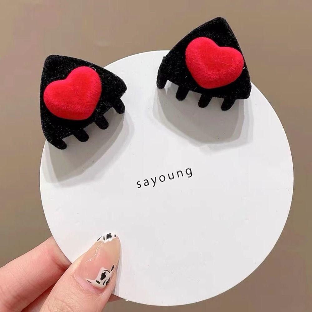 Heart Cat Ear Hairpin Bow Velvet Hair Clip Creative Children's Hair Clip  Girls