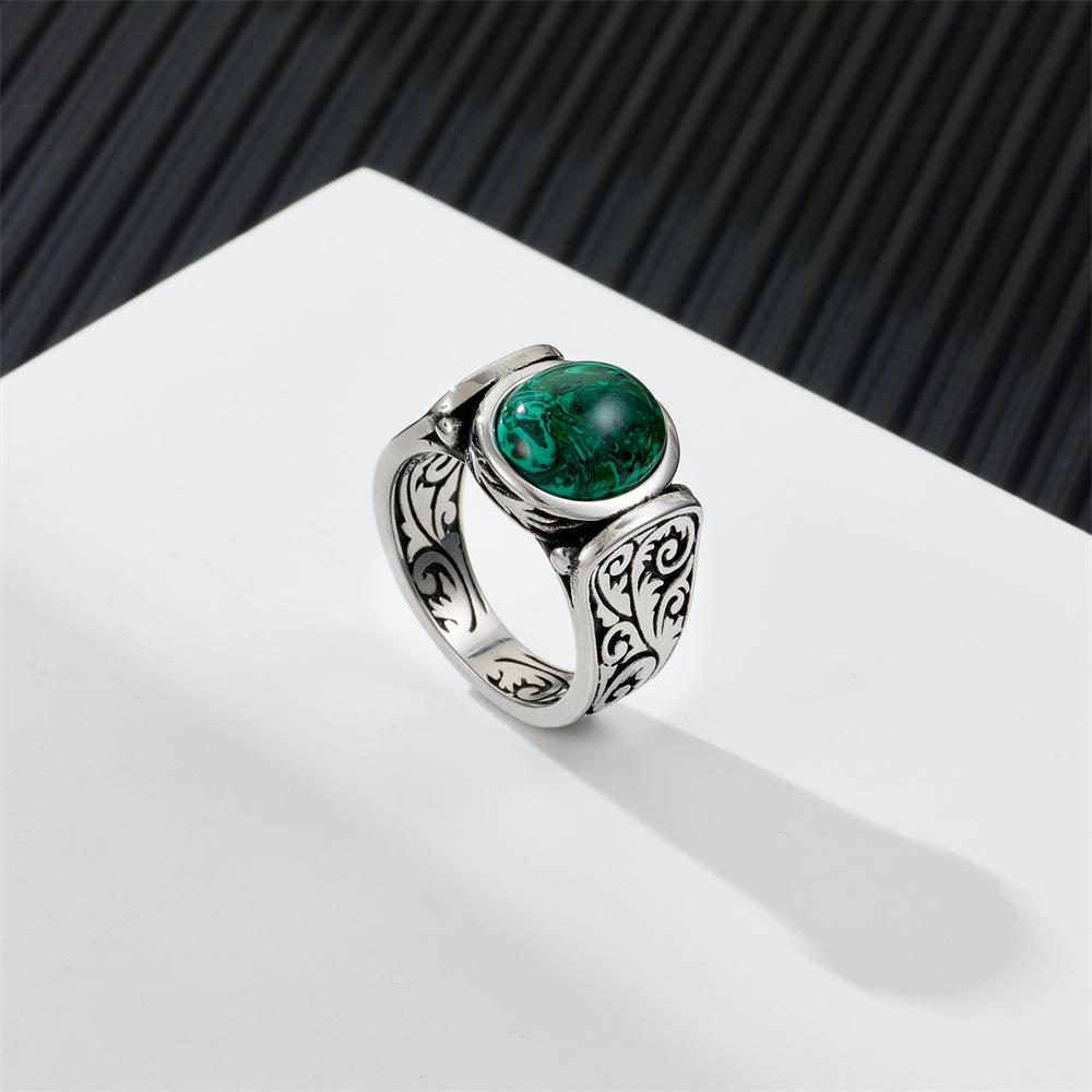 Titanium Steel Malachite Ring Men'S, Stainless Steel Personalized Retro Natural Stone Men'S Ring Ring, Jewelry