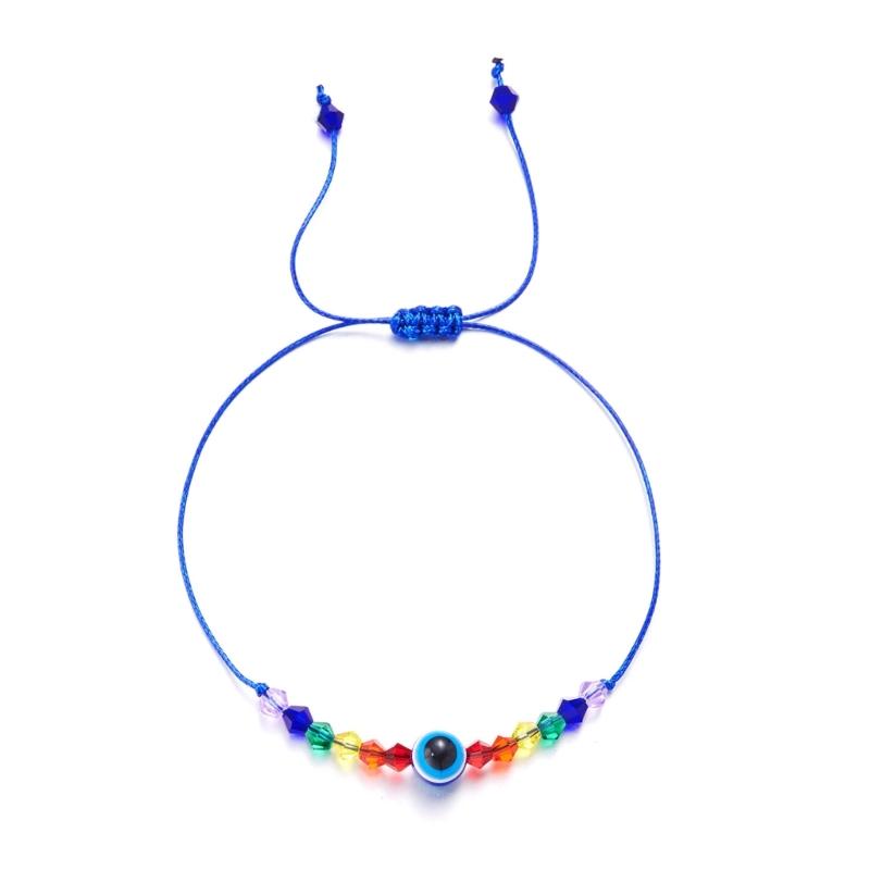 Handcrafted Rainbow Bead Bracelets Adjustable Size Knotted Rope Evil Eye Hanadchain Rainbow Bead Bracelets Women Girl