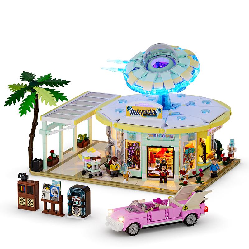 

New Lumibricks Road Trip Series Building Blocks UFO Car Restaurant Street Scene Assembling Model Toys Collection Children s Gift NO BOX