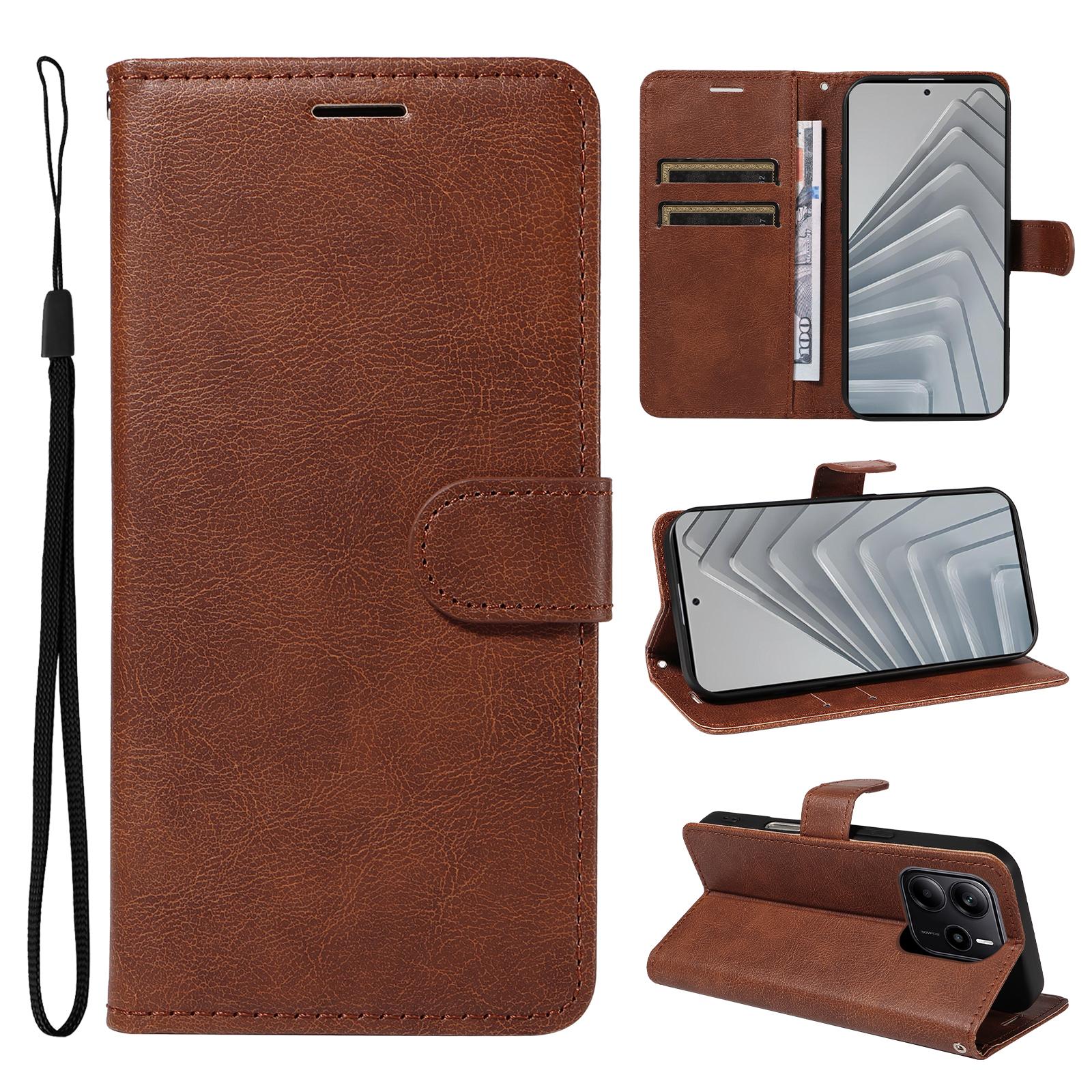 

Для Xiaomi Redmi Note 14 4G (164,84x78,15x8,16 мм) Шкіряний чохол-гаманець з ремінцем Однотонний чохол-підставка для телефону Brown