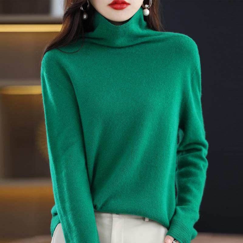 

Women s Pure Wool High Neck Knitted Sweater - Solid Color, Autumn/Winter Temperament Top XL