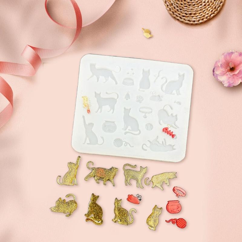 Lovely Cats Shape Silicone Mould Jewelry Tool Multipurpose for Handmade Soap Candle Cake Decoration Designs