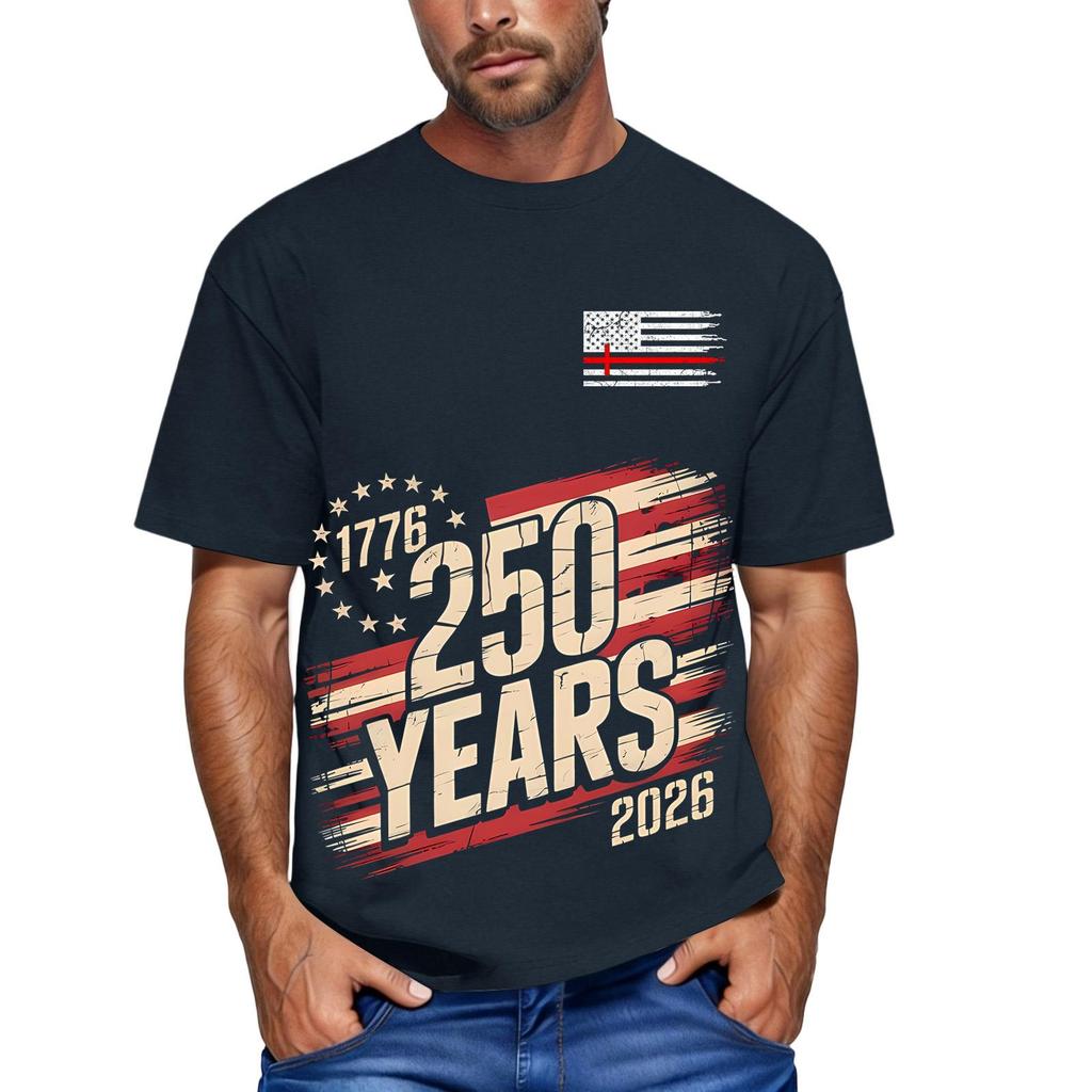 Men's Loose and Casual Flag Letter Print T-shirt Short-sleeved Top