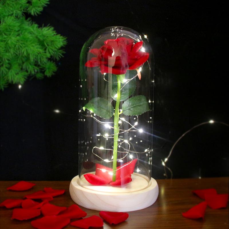 Preserved Rose LED Glass Dome Light - Valentine s Day Gift Acrylic Cover