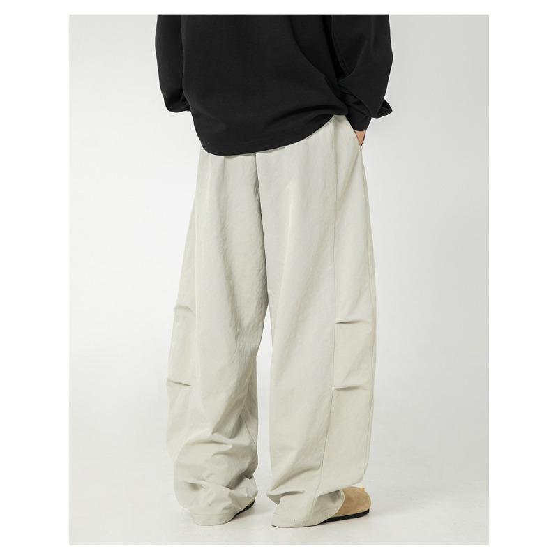 Men S Pleated Loose Straight Leg Casual Trousers Drawstring Waist Retro Pants
