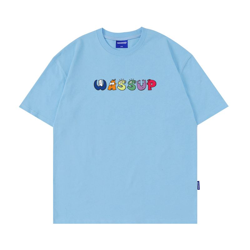 Wassup Trendy Brand Simple Letter T-Shirt Short Sleeve Unisex Summer 24 New Versatile Loose Casual Round Neck Top