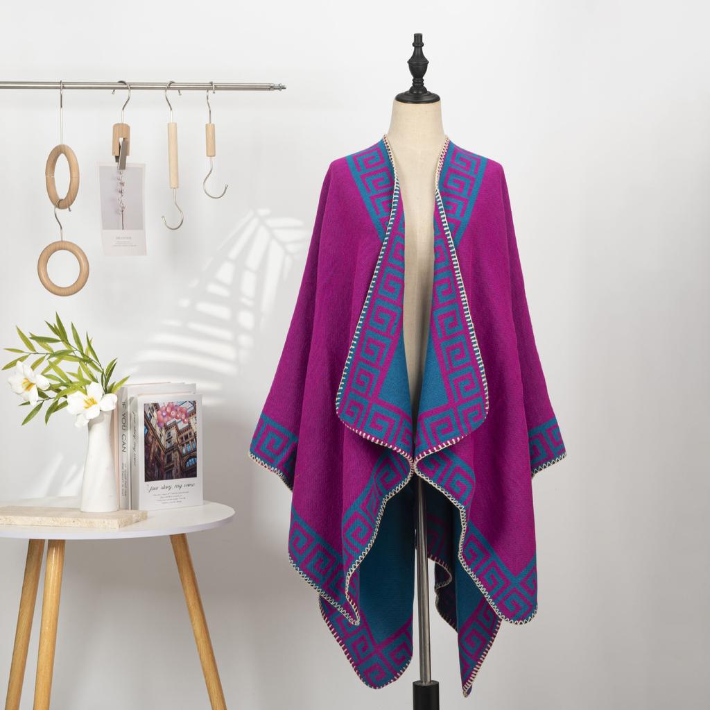 Chinese Imitation Cashmere Embroidered Shawl Women'S Ethnic Style Flower Print Cape Jacket Warm Scarf