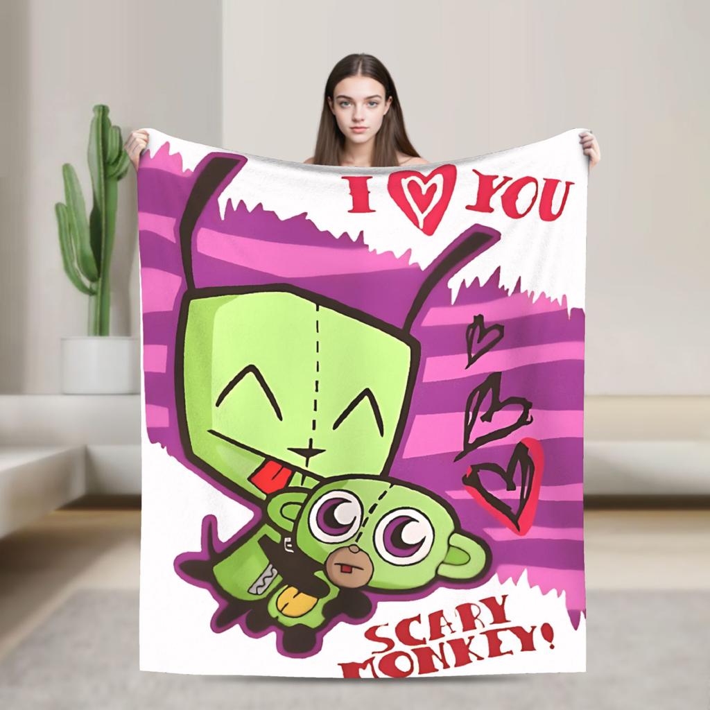 Invader Zim Movie Blanket Soft Warm Street Trend Plush Throw Blanket For Couch Chair Sofa Bed Travel Flannel Bedspread Bed Cover