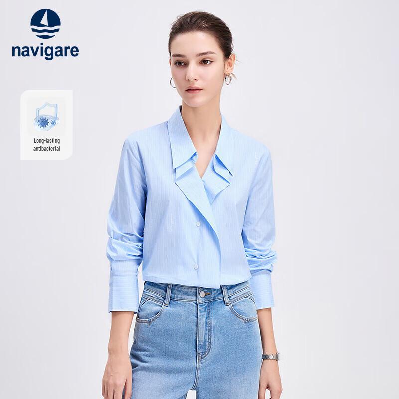 Navigare Women s Loose Fit Striped Long-Sleeve Shirt L