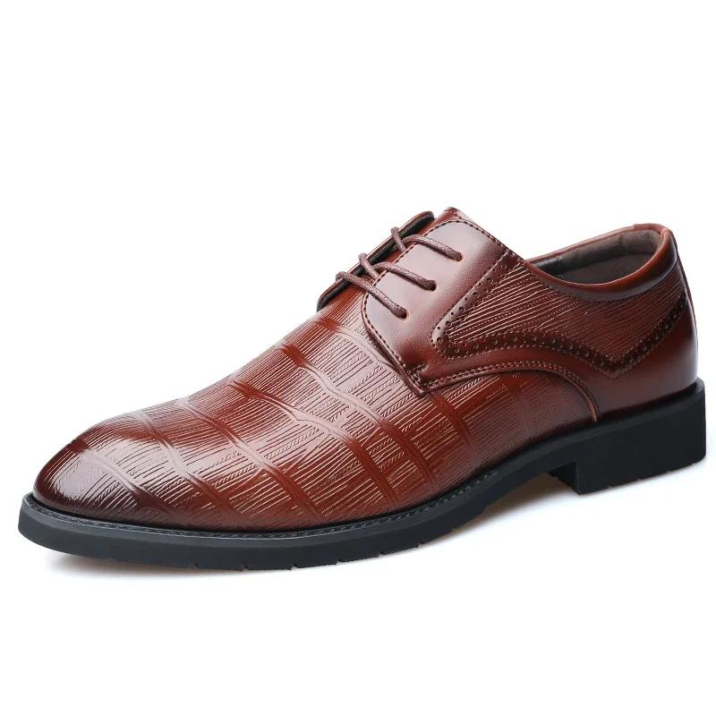 

Men s Dress Shoes Genuine Leather Oxfords Lace-Up Black Brown Business Office Wedding Formal Shoe for Men Classic Italian Style 44 коричневый
