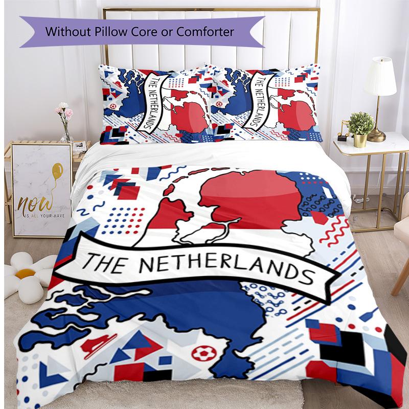 Netherlands Football Printed Bedding 3 Piece Set Cozy Breathable Bed Cover Set as Housewarming Holiday Gift
