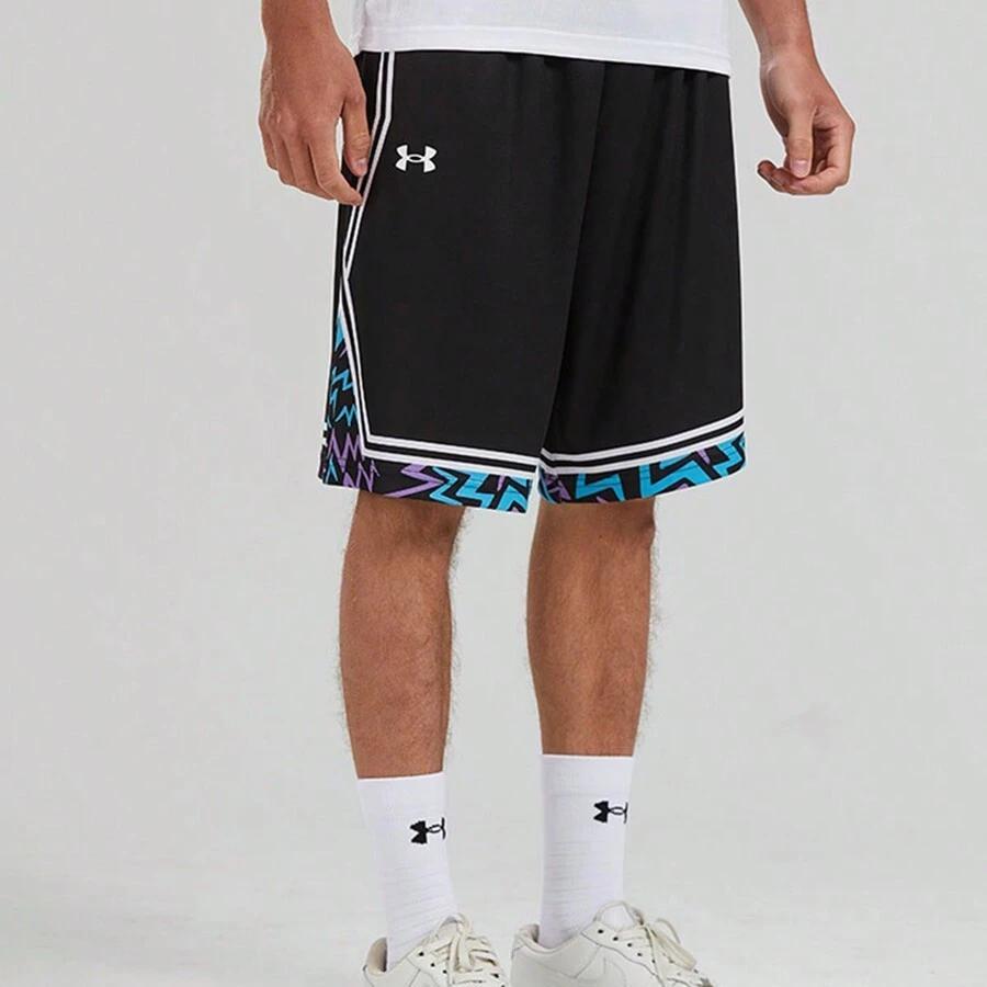 Under Armour Full Print Quick-Dry Short Sleeve Striped Shorts Casual Sports Set Men sets Black 21500531-001+24500211-001