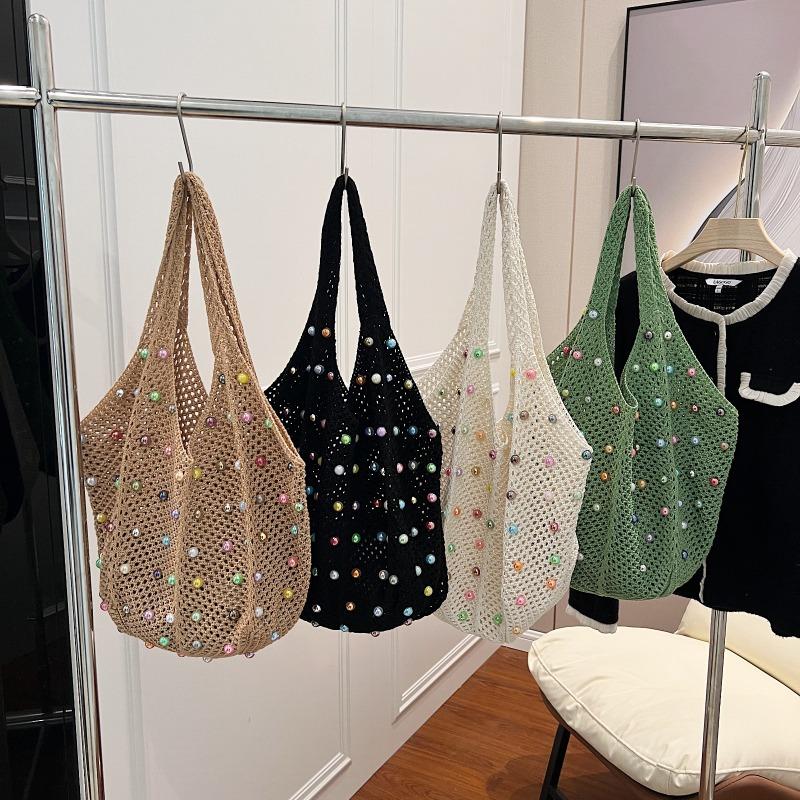 Large Capacity Braid Colorful Rivet Shoulder Bags Hollow Out Sense of Luxury Handbags for Women 2024 Casual Fashion Tote Summer