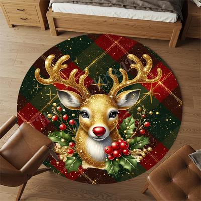1PC Christmas Deer Office Round Area Rug, Under Office Chairs Bedroom Living Room Home Decor,Carpet for Office, -1110275