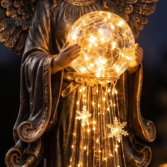 Solar Powered Flower Bed Lights Angel Remembrance Garden Light, LED Blessing Statue with Warm Cascading Outdoor Waterproof Decorative Stakes Memorial