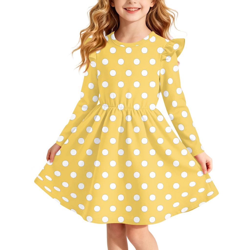 Girls Christmas Print Dress with Sleeves Long Sleeve Holiday Party Dress