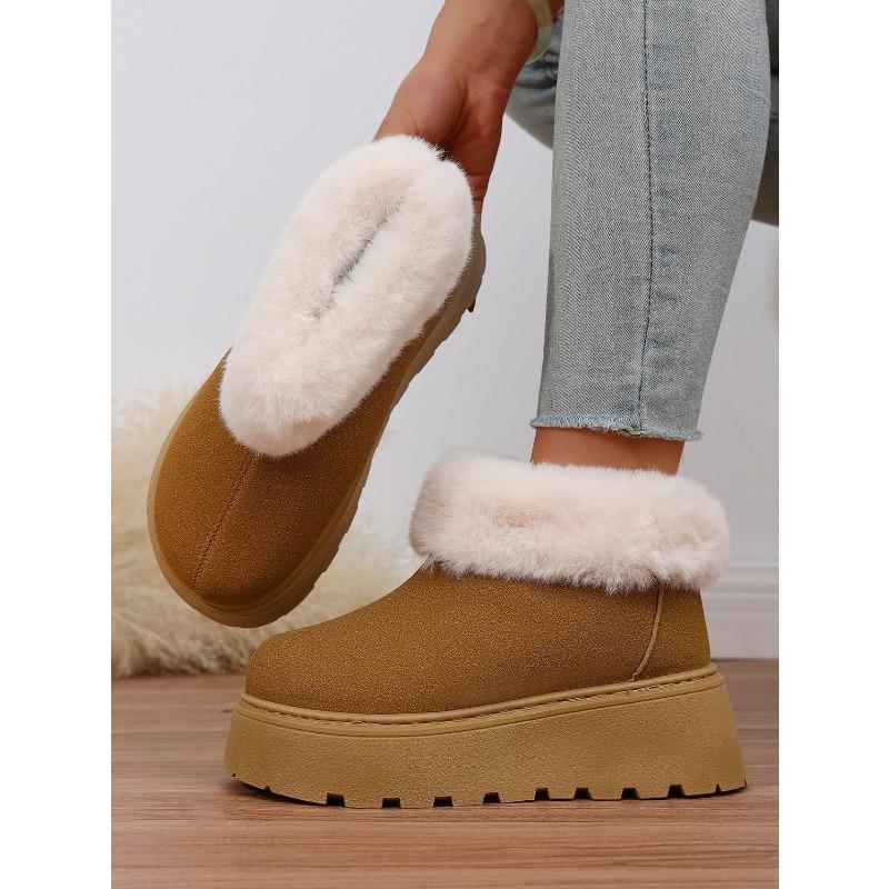 2025 New Plus-size Wool Cotton Shoes Women's Winter Platform Muffin Fleece Warm Wedge Short Snow Boots