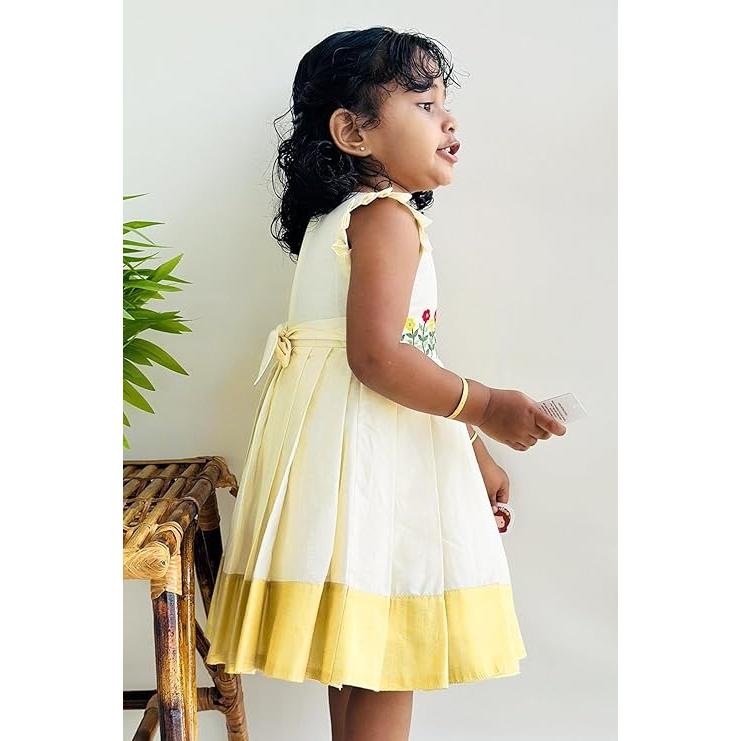 Платье для девочек, Dress for Girls Embroidery Knee Length Traditional Applique (Cream), Stanwells Kids