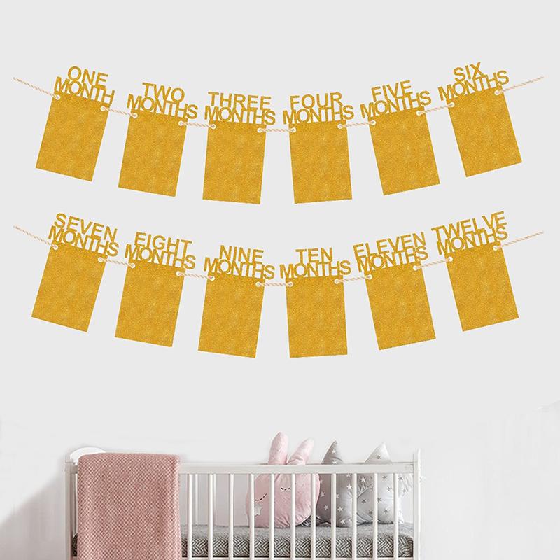 Baby Growth Record Photo Props Banners 1-12 Months Old Birthday Party Decoration Background Layout for Boys & Girls