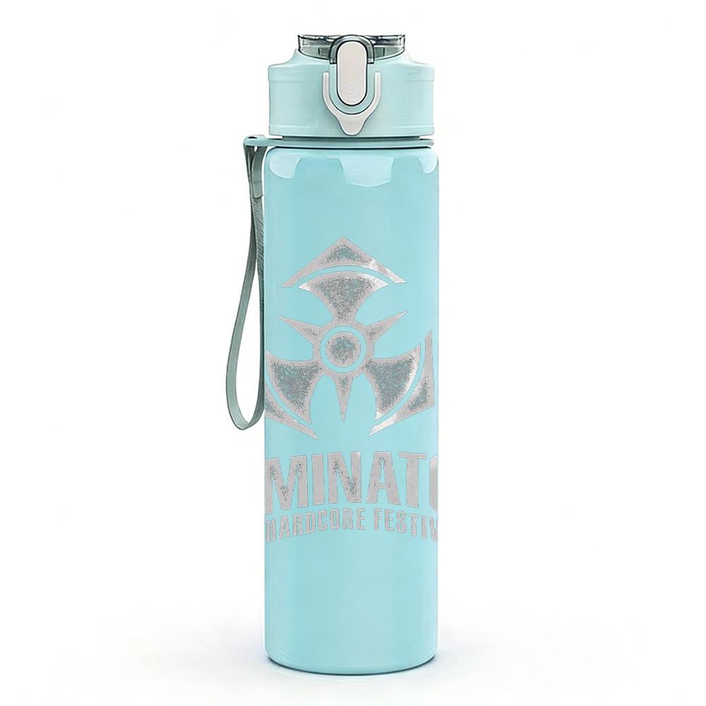 1PC Dominator geometric tower print 750ml colorful plastic sports water bottle leakproof pop up lid with straw for outdoor work home use