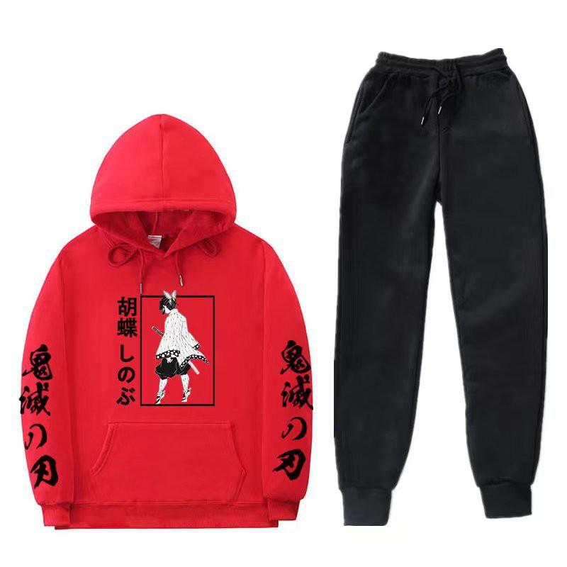 Unisex Anime-Inspired Hooded Sweatshirt Set Winter Thick Cotton Blend Tracksuit Teens Adults