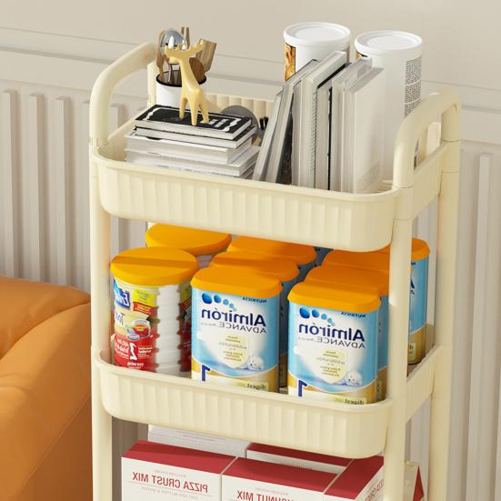 Küchenwagen Lebensmittelgeeigneter Kunststoff 2/3/4-stöckiger Aufbewahrungswagen mit leisen Rädern Schlankes Design Snacks Apartment Aufbewahrungswagen Universalwagen