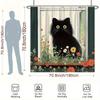 1pc Black Cat Garden Shower Curtain - Vibrant Floral Design, Polyester, 70.8x70.8", 12 Hooks, Easy to Clean