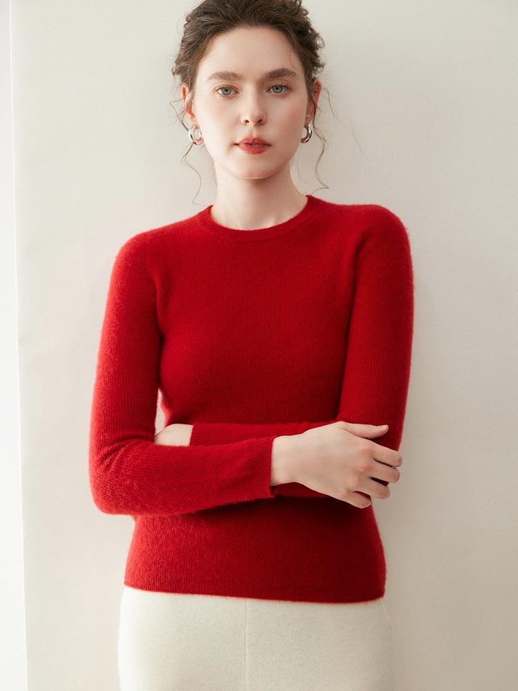 Pure Cashmere Women's Round Neck Sweater - 2026 Autumn/Winter, Versatile Slimming Style, Solid Color Warm Base Layer.