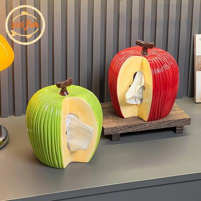 Creative Gnawed Apples Tissue Box Coffee Table Desk Decoration Apple Shape Ceramic Tissue Box Bedside Table Paper Towel Case