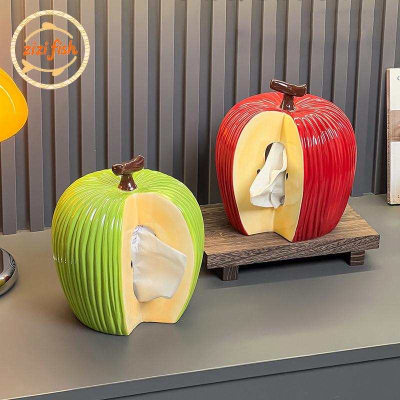 Creative Gnawed Apples Tissue Box Coffee Table Desk Decoration Apple Shape Ceramic Tissue Box Bedside Table Paper Towel Case