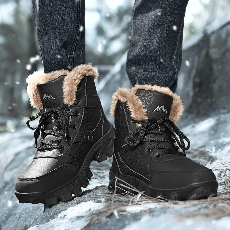 Men's Winter British Lined Mid-Cut Outdoor Sports Shoes Thick Bottom Warm Snow Boots Round Toe Rubber Zapatillas Para Hombre
