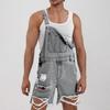 Men's Fashion Solid V-Neck Button Pocket Wash Water Denim Adjustable Short Strap Jumpsuit