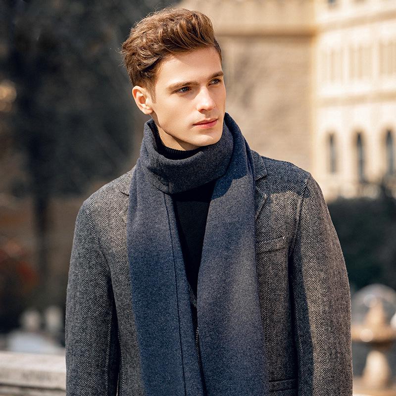 Men's Korean Style Wool Knitted Scarf – Solid Color, Casual, Warm Neck Warmer for Autumn & Winter