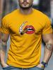 Mens Summer Fun TShirt Red Lips Cigar Print Short Sleeve Round Neck Breathable Soft Oversized Lively Daily Wear
