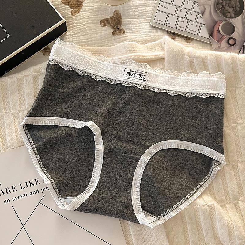 

Plus Size Women s Sports Ballerina Sexy Lace Cotton Crotch Mid Waist Panties XXL чорний/сірий