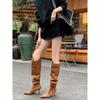 Pointed retro Korean suede stiletto stacking boots pleated western boots long boots