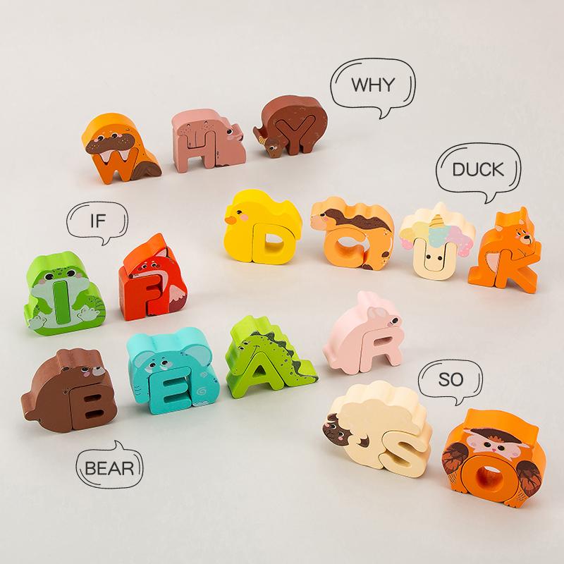 Puzzle Gioco di Abbinamento Lettere Animali in Legno Adatto a Bambini dai 3 ai 6 Anni Inserimento ABC Giocattolo per l'Educazione Precoce e l'Illuminazione